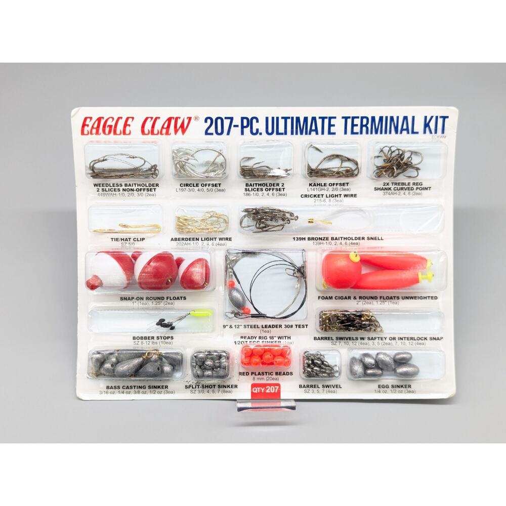 Eagle Claw 207 Piece Ultimate Fishing Terminal Tackle Kit Bobbers Weights & More